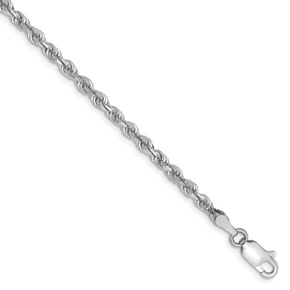 3mm 10k White Gold D/C Quadruple Rope Chain Bracelet 8 Inch